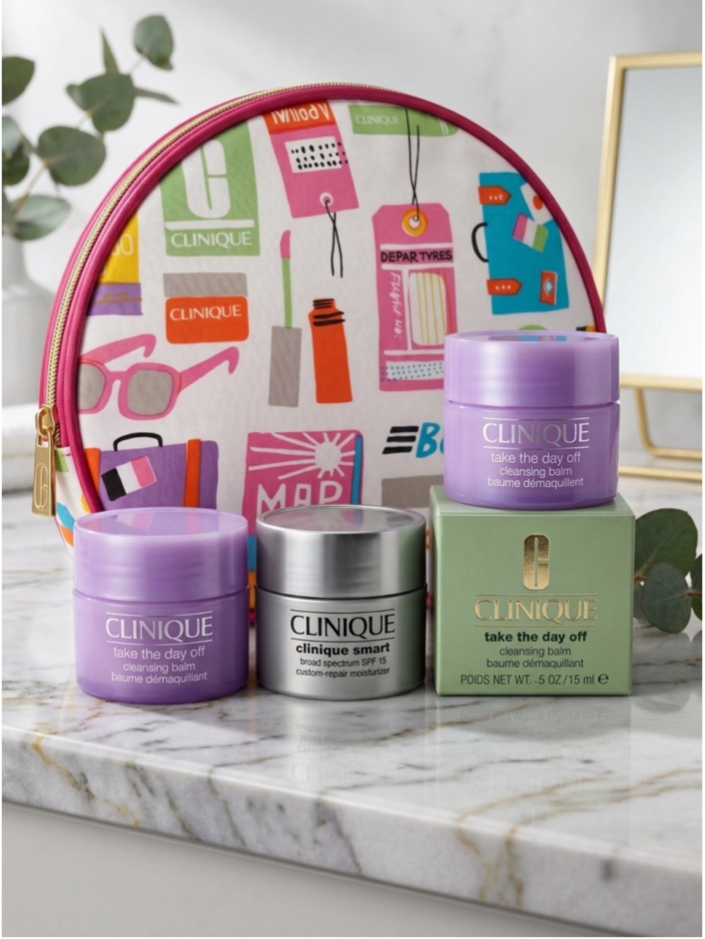 Clinique Take The Day Off Cleansing Balm Moisturizer Cosmetic Bag Bundle